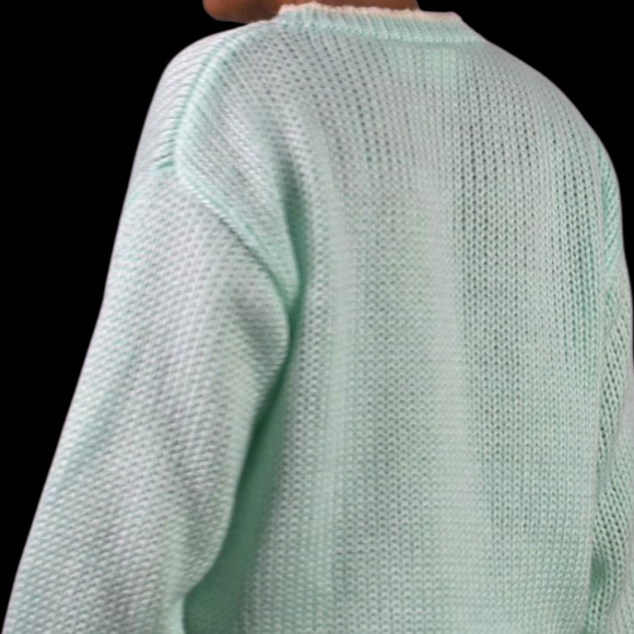 Vintage Far Near Teddy Bear 3D Sweater Green Pastel Textured Camp Novelty Large - Picture 5 of 16
